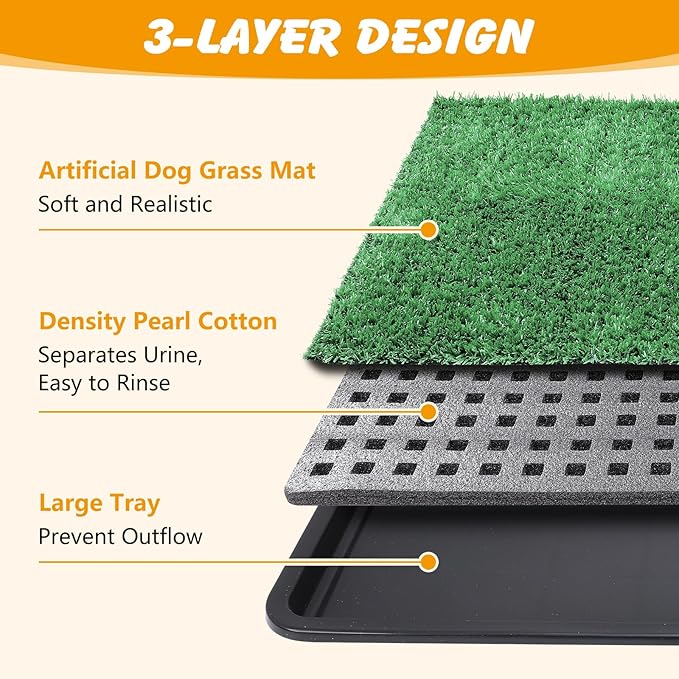 ondware Dog Grass Pad with Tray,35x23in Dogs Potty Tray with 2-Pack Upgraded Replacement Artificial Grass,Dog Litter Box for Pet Training,Indoor Portable Pottys Pet Toilet