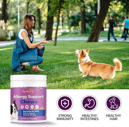 Dog Allergy Chews for Itchy Skin and Seasonal Allergies, Dog Allergy and Itching Skin Relief with Probiotics and Turmeric, Allergy Paw Relief and Dogs Coat Immune -160ct