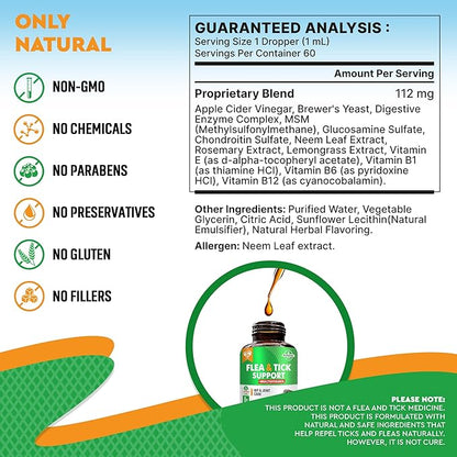 Oral Flea & Tick Prevention for Dogs and Cats - Natural Flea Control and Medicine & Treatment for Small and Large Dogs - Multivitamin Drops Supplements for Pets Made in USA
