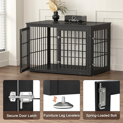 rehomerance 48 Inch Heavy Duty Dog Crate Furniture for Large Dogs, Decorative Pet House End Table, Extra Large Wooden Cage Kennel Furniture Indoor, Black