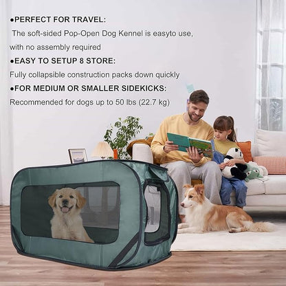 Foldable Dog Kennel for Medium Dogs 36-inch, Portable Waterproof Dog Crate, Pop-Up Indoor/Outdoor Pet Cage & Car Seat Travel Bed (Green)