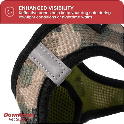 Downtown Pet Supply Step in Dog Harness for Small Dogs No Pull, Medium, Camo Green - Adjustable Harness with Padded Mesh Fabric and Reflective Trim - Buckle Strap Harness for Dogs