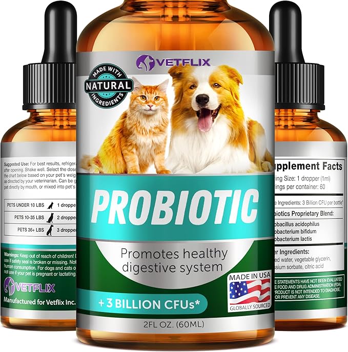 Premium Probiotics for Dogs, Cats, Puppies and Kittens - Digestive Enzymes and Prebiotics Supplement - Supports Digestive Health and Gut Balance - 2 Fl Oz