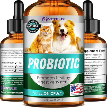 Premium Probiotics for Dogs, Cats, Puppies and Kittens - Digestive Enzymes and Prebiotics Supplement - Supports Digestive Health and Gut Balance - 2 Fl Oz