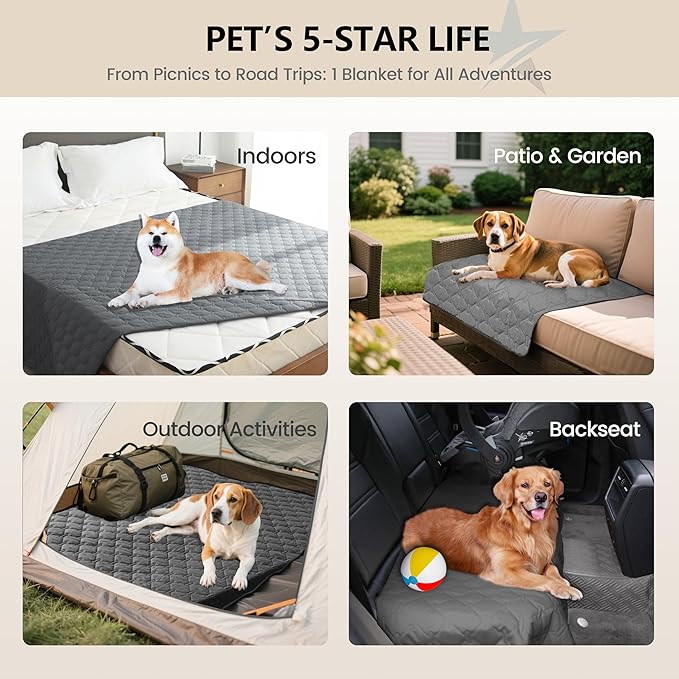 gogobunny 3X Stronger Waterproof Pet Blanket, Scratch Proof Furniture Protector for Dogs Cats, Reversible Cover 32x53 Inch, Dark Grey