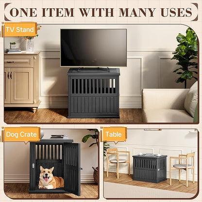 Fancyango 30-Inch Heavy Duty Dog Crate Furniture Lockable Indoor Outdoor Kennel & End Table for Small/Medium Dogs Decorative Plastic Pet Cage in Black