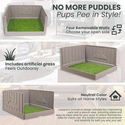 Pup en Suite Potty - Dog Litter Box, Pee Pad Holder with High Walls, Indoor Dog Potty Tray for Potty Training, Easy to Build Pee Pad Holder with Turf Patch, Dog Grass Pad Reusable with Tray