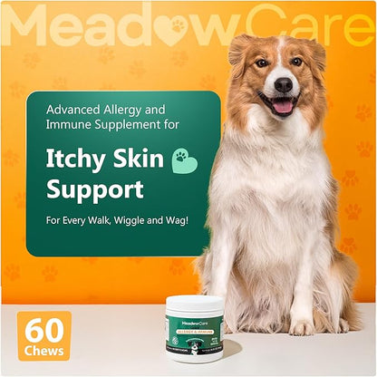 Allergies & Immune Support for Dogs | Canine Seasonal Allergy Relief & Healthy Immune System Support | Packed with Probiotics and Turmeric | 60 Soft Chews180 g (6.35 oz) | Meadowcare