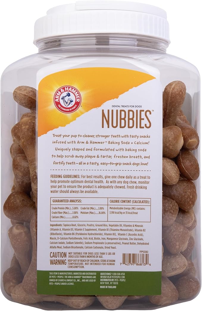 Arm & Hammer for Pets Nubbies Dental Treats Value Size - Baking Soda & Calcium Dog Dental Chews, Helps Scrub Plaque & Tartar While Chewing, Peanut Butter Flavor, 139 Count, 52.8 Oz