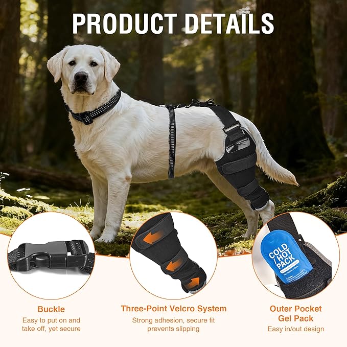 Dog Brace for Back Leg for Support – Breathable Adjustable Dog ACL Knee Brace with Hot/Cold Compress Gel Pack for Arthritis, Swelling & Joint Pain Relief, Right Leg, Size M