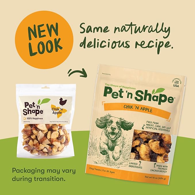 Pet ‘n Shape Chik 'n Apple Jerky - Natural Wrapped Dog Treats – 16 Oz