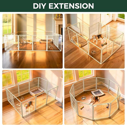 FXW AuraSpace Pro Acrylic & Wire Mesh Indoor Dog Playpen, 32" Height 10 Panels Metal Dog Pen for Small and Medium Dogs, White│Patented