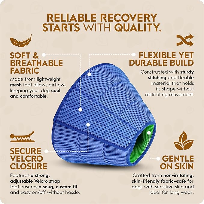 Soft Dog Cone Collar Alternative for Dogs – Adjustable Lightweight E-Collar for Recovery – Comfortable, Breathable Pet Cone to Stop Licking & Scratching After Surgery (Mesh Cloth - Blue, S (23-27cm))