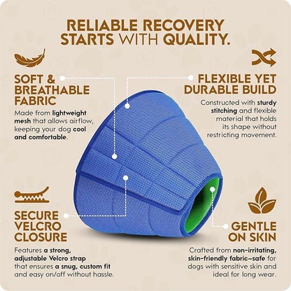 Soft Dog Cone Collar Alternative for Dogs – Adjustable Lightweight E-Collar for Recovery – Comfortable, Breathable Pet Cone to Stop Licking & Scratching After Surgery (Mesh Cloth - Blue, L (38-44cm))