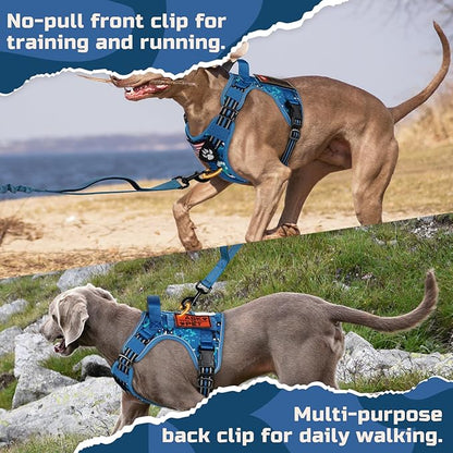 rabbitgoo Tactical Dog Harness for Small Dogs, No Pull Military Service Vest with Handle & Molle, Easy Control for Training Walking, Adjustable Reflective Straps, Blue Camo, S