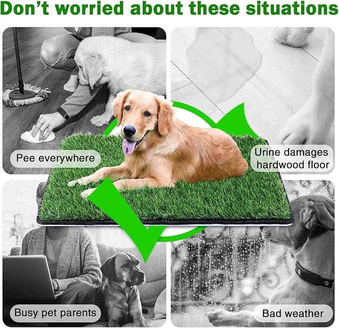 Annexfun Dog Grass Mat with Pee Pad 38×23", Large Dog Litter Box Indoor Artificial Turf Grass Porch Waterproof Patio Potty Tray for Doggie Reusable Washable and Lawn for Replacement Puppy Training