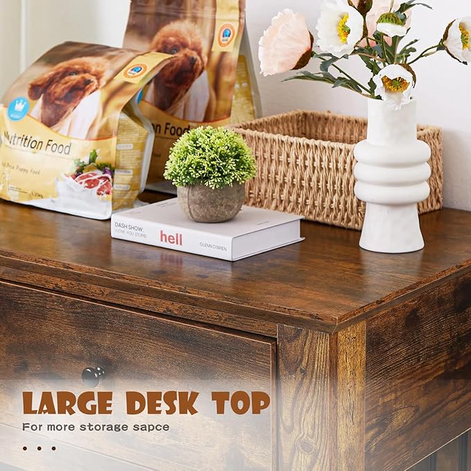 LEMBERI 44 Inch Large Dog Crate Furniture, Wooden Dog Kennel End Table with Storage Drawers, Decorative Pet Cage Dog House Indoor for Dogs, Brown