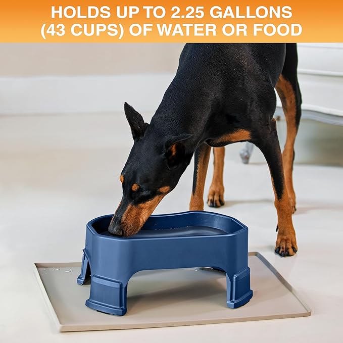 Neater Pet Brands Extra Large Water Bowl for Dogs, Elevated Outdoor Dog Water Bowl (2.25 Gallon XL Capacity), Big Trough Style Food Dish for Indoors or Outside, No Spill Large Dog Bowls, Dark Blue