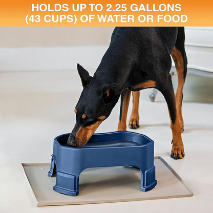 Neater Pet Brands Extra Large Water Bowl for Dogs, Elevated Outdoor Dog Water Bowl (2.25 Gallon XL Capacity), Big Trough Style Food Dish for Indoors or Outside, No Spill Large Dog Bowls, Dark Blue