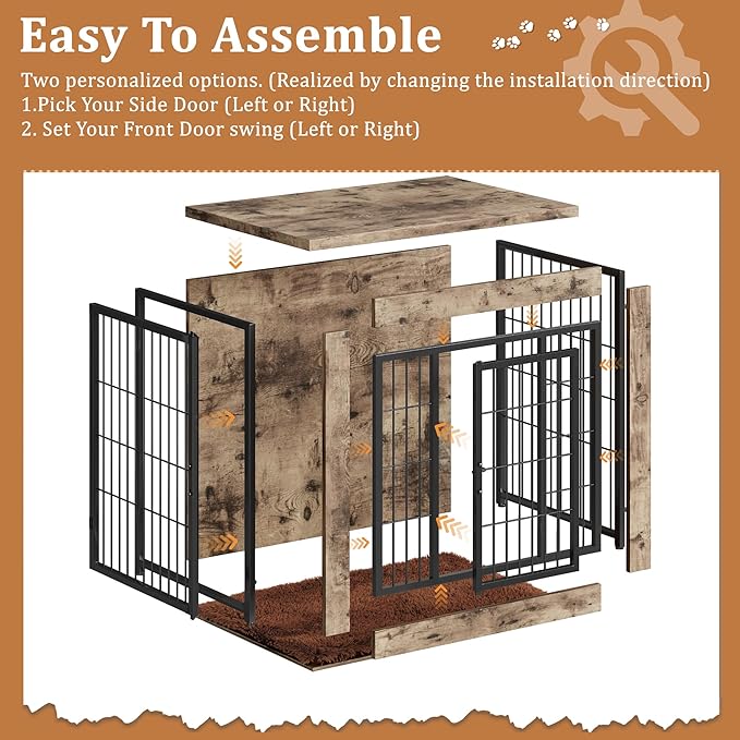Greesum Modern Dog Crate Furniture That Doubles as a Side Table - Sturdy Wooden Kennel with Double Door Design, Equipped with Soft Cushion & Chew-Resistant Resign, Suitable for Dogs