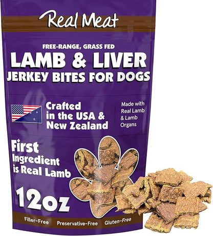 TRMC Real Meat Dog Treats - 12oz Bag of Bite-Sized Air-Dried Lamb & Liver Jerky for Dogs - Grain-Free Jerky Dog Treats Made up of 95% Free-Range, Grass Fed Lamb - All-Natural Dog Treats
