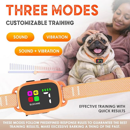 Tiny Bark Collar for Small Dogs 5-15 lbs and Puppies - No Shock Anti Barking Collar - Rechargeable Smart Collar for Dog Training with 7 Sensitivity Levels and 3 Beep&Vibration Modes (Pure Orange)