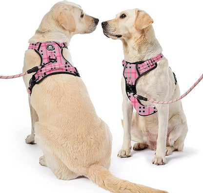 NESTROAD No Pull Dog Harness with Leash, Reflective No Choke Pet Vest Harness,Adjustable Soft Padded Dog Harness with Easy Control Handle for Large Dogs(Checkered Pink,X-Large)
