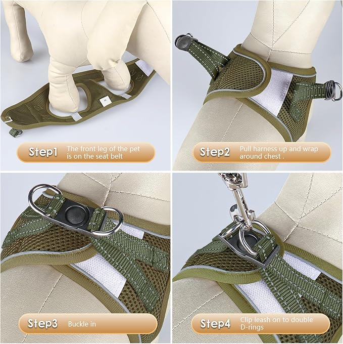 YIMEIS Dog Harness and Leash Set, No Pull Soft Mesh Pet Harness, Reflective Adjustable Puppy Vest for Small Medium Large Dogs, Cats (Army Green, Small (Pack of 1)