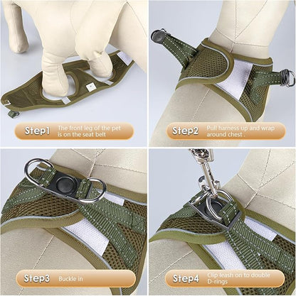 YIMEIS Dog Harness and Leash Set, No Pull Soft Mesh Pet Harness, Reflective Adjustable Puppy Vest for Small Medium Large Dogs, Cats (Army Green, Small (Pack of 1)