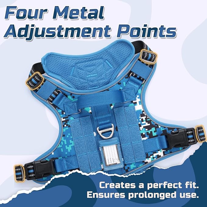 rabbitgoo Tactical Dog Harness for Large Dogs, No Pull Military Service Vest with Handle & Molle, Easy Control for Training Walking, Adjustable Reflective Straps, Blue Camo, XL