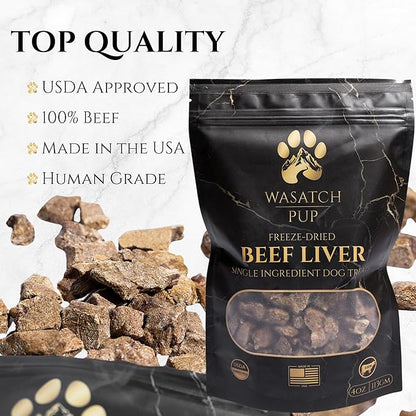 Beef Liver Dog Treats | All Natural Freeze Dried Dog Treat for Dogs & Puppies - Made from Raw Single Ingredient, High Protein Pet Training Treats | USDA Approved & Made in The USA - 4 Oz
