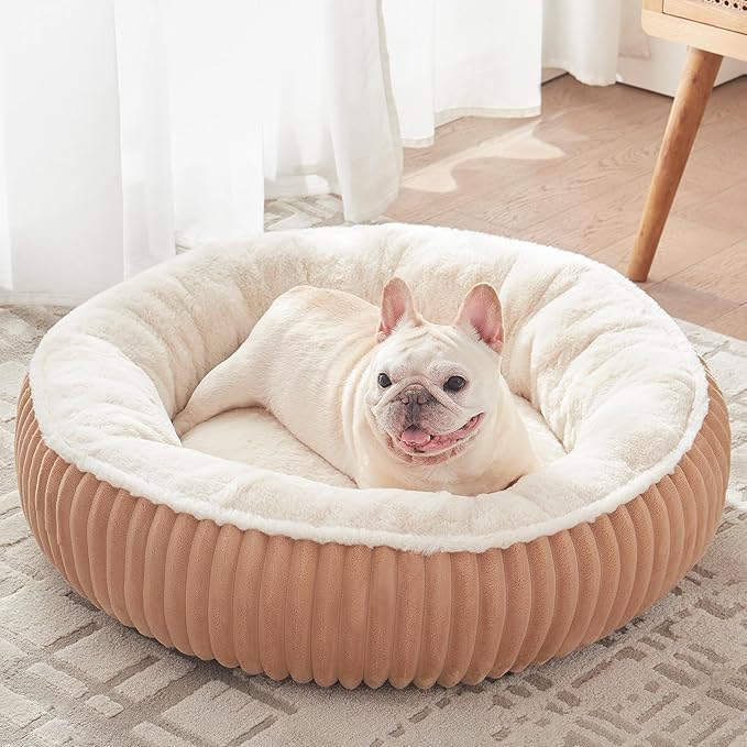 30 inches Donut Dog Bed for Medium Dogs,Calming Round Pet Bed with Removable Cover,Washable Milk Plush Faux Fur, Fits Pets up to 30 lbs(Mocha,Medium)