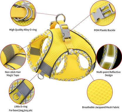 AIITLE Escape-Proof Dog Harness - Extra Soft Jacquard Fabric with Moisture-Wicking Lining, Adjustable Fit for Boston Terrier, Pekingese - Running, Playdates, Outdoor Adventures (Yellow, L)