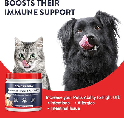 Geneflora Digestive Enzymes Prebiotics & Pet Probiotics for Dogs Powder, Cat, Rabbit, & Dog Probiotics for Yeast, Itchy Skin, and Itchy Ears, 3.2 Ounces