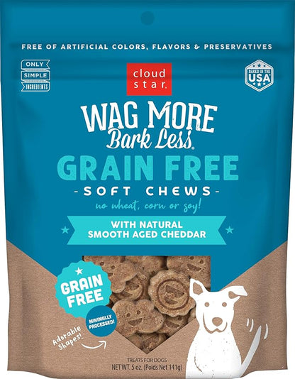 Cloud Star Wag More Bark Less Soft Chews Grain Free Dog Treats, Cheddar Cheese, 5 oz. Bag