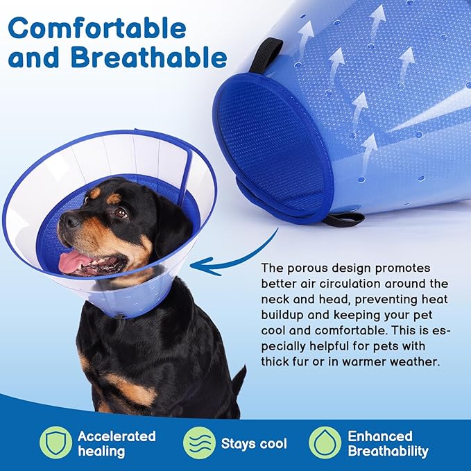 BARKLESS Soft Dog Cone, Soft Cone for Large Dogs to Stop Licking Biting Wounds, Breathable Surgical E Collar for After Surgery, Adjustable Elizabethan Collar for Neuter Incision Care