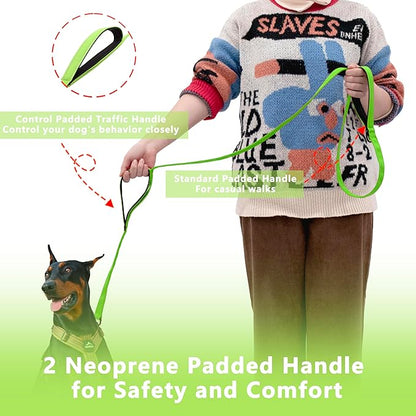 Dog Leash 5ft Long, Double Handle Dog Leash for Safety Control Training, Heavy Duty Dog Leads with Traffic Padded Handles, Reflective Leashes for Small Medium Large Dogs(5ft, Green)