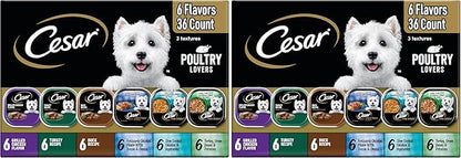 Cesar Classic Loaf in Sauce Adult Wet Dog Food Poultry Lovers Variety Pack with Real Chicken,Turkey or Duck,3.5 oz Easy Peel Trays,36 Count (Pack of 2)