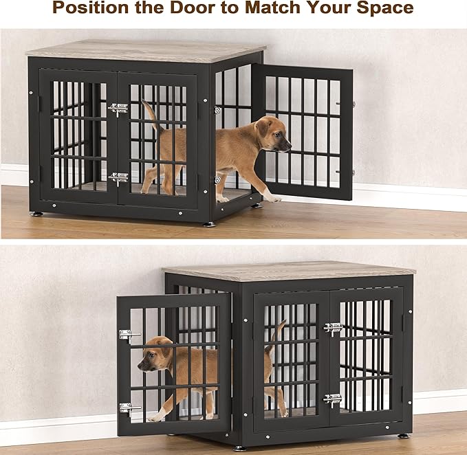 rehomerance 26 Inch Heavy Duty Dog Crate Furniture for Small Dogs, Decorative Pet House End Table, Wooden Cage Kennel Furniture Indoor with Double Doors, Grey