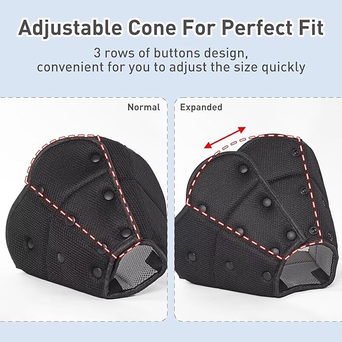 Soft Dog Cone for Medium Size Dogs,Breathble Adjustable Dogs Recovery Collar After Surgery,Protective Elizabethan Cones,E Collar Alternative to Stop Licking,Comfortable Dog Cones,Black,M