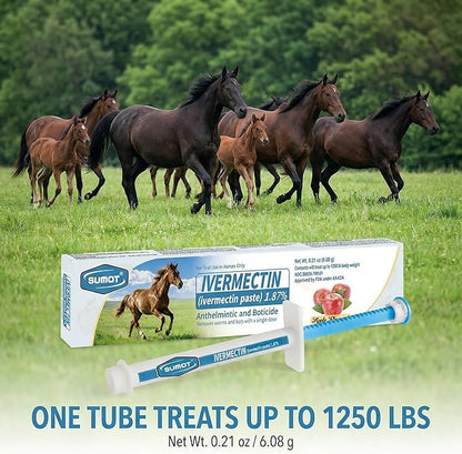 Ivermectin Horse Paste 1.87% – Apple Flavored Oral Dewormer for Horses, 6-Pack