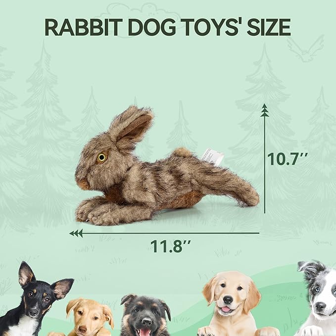 ALL FOR PAWS Brown Rabbit Pet Plush Toys, Dog Squeaker Toy, Large