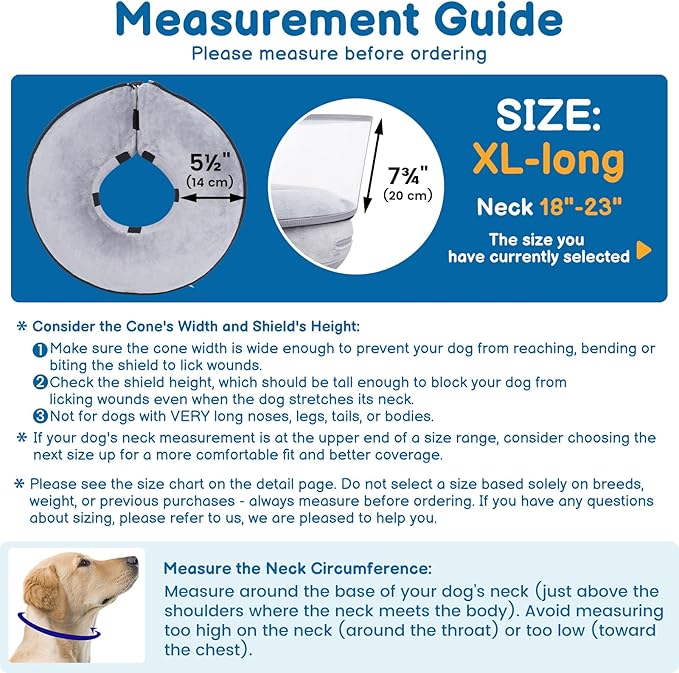 BARKLESS Dog Donut Collar, 2-in-1 Inflatable Dog Collars for After Surgery to Stop Licking Wounds, Patented Protective Donut Cone with Higher Shield for Large Pets (Grey, XL-Long)