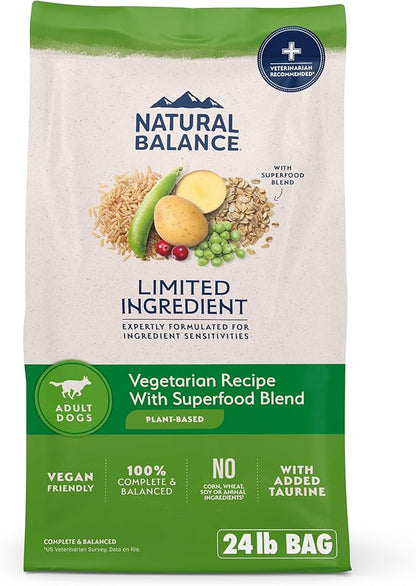 Natural Balance Limited Ingredient Adult Dry Dog Food with Vegan Plant Based Protein and Healthy Grains, Vegetarian Recipe, 24 Pound (Pack of 1)