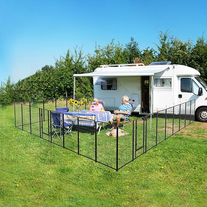 Kfvigoho Dog Playpen Outdoor Extra Wide 24 Piece Panels Heavy Duty Dog Fence 50" Height Anti-Rust with Doors Portable for RV Camping Yard, Total 63FT, 316 Sq.ft, Snowy Black