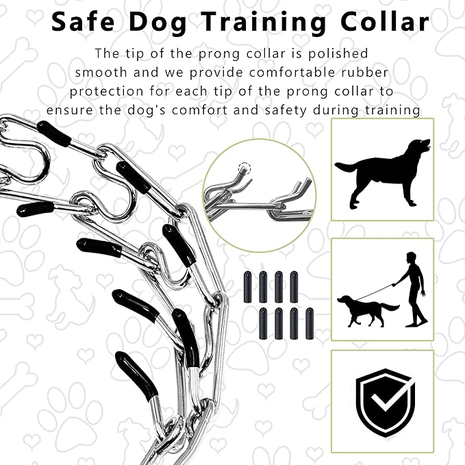 Adjustable Dog Collar, Pinch Collar for Dogs,Dog Training Collar for Small Medium Large Dogs,Metal Prong Collar with Comfort Rubber Tips (Medium, 3.0mm,19.6-Inch)