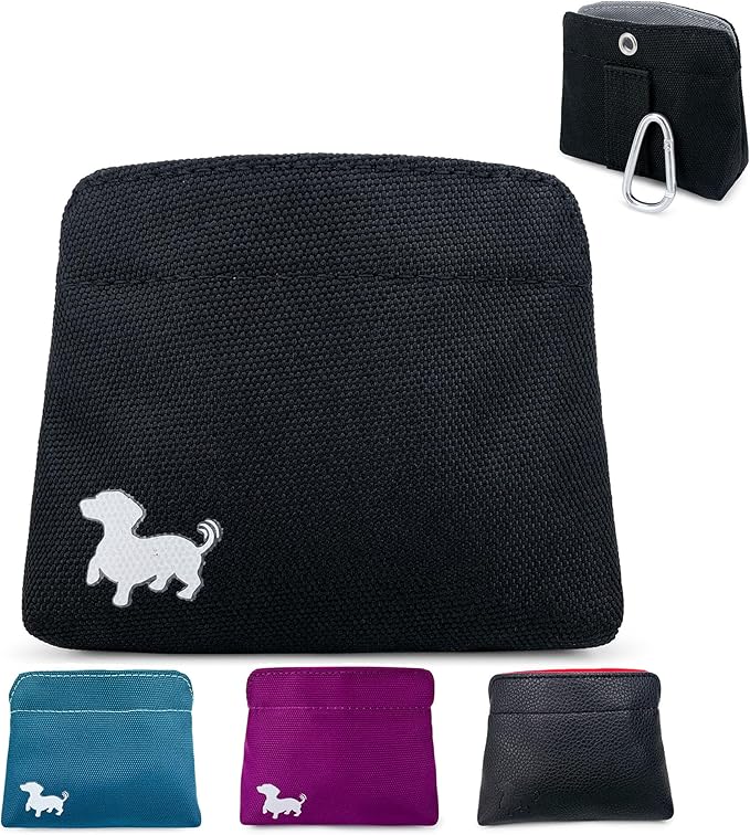 Small Dog Treat Pouch – Slim Magnetic Pocket Dog Treat Bag for Walking & Training – Discreet Clip On Treat Pouch for Leash, Waistband or Pocket – Mess Free Storage (Black/Gray)