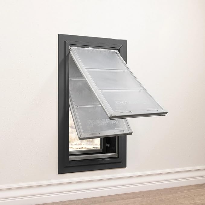 Endura Flap Pet Door for Walls in Black | Energy-Efficient Double Flap Design for Wall Installations | All-Weather Protection with All-Metal Telescoping Tunnel | Black, Medium, Double Flap