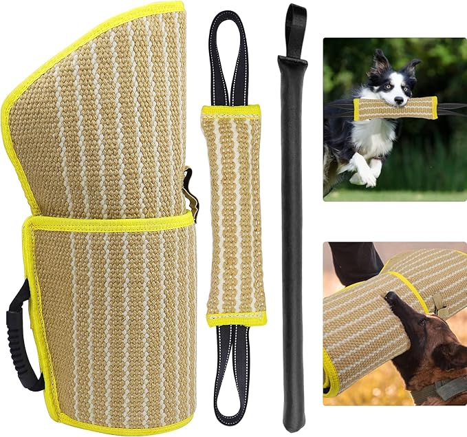 DGSL Dog Bite Training Set - Dog Bite Sleeve, Dog Bite Pillow Tug Toy, Dog Training Stick - Professional Training Equipment for Training, Biting, Interactive, Fetch, K9, Puppy (Vertical Stripe)