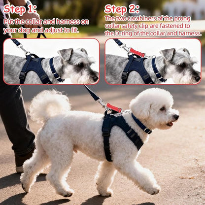 YUEPET Dog Safety Collar Clips 2 Pack Adjustable Prong Collar Backup Clips Reflective Double Ended Backup Clasp Leash Connector for Dog Harness to Collar Safety Clip(Red+Blue)